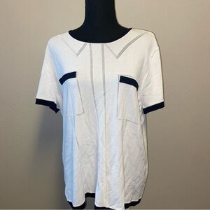 Karl Lagerfeld Blue and White Boxy Blouse with Peter Pan Collar